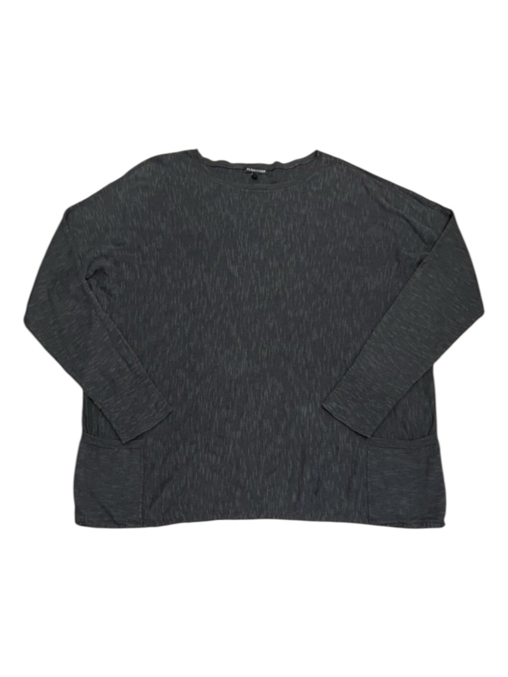 EILEEN FISHER Gray Long Sleeve Top Organic Linen Cotton Blend Patch Pockets Sz L
